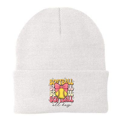 Groovy Softball Coquette Bow Softball Lover Softball All Day  Beanie