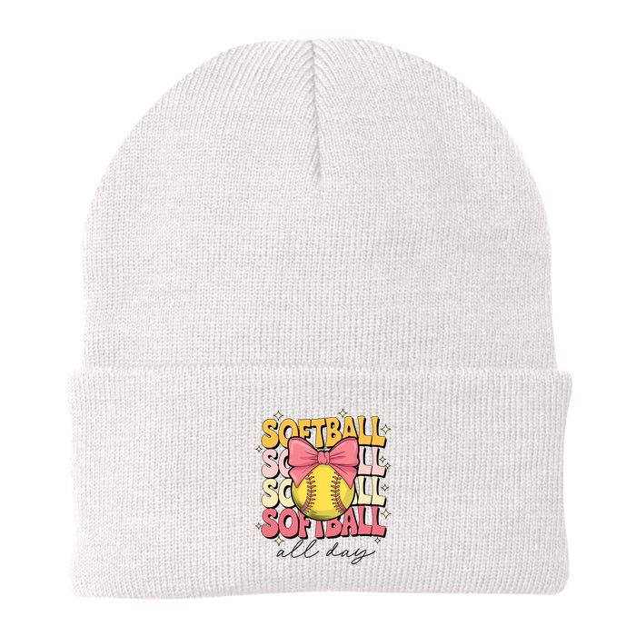 Groovy Softball Coquette Bow Softball Lover Softball All Day  Beanie