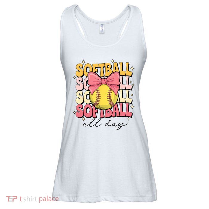 Groovy Softball Coquette Bow Softball Lover Softball All Day  Ladies Essential Flowy Tank