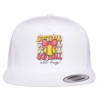 Groovy Softball Coquette Bow Softball Lover Softball All Day  Flatbill Hat