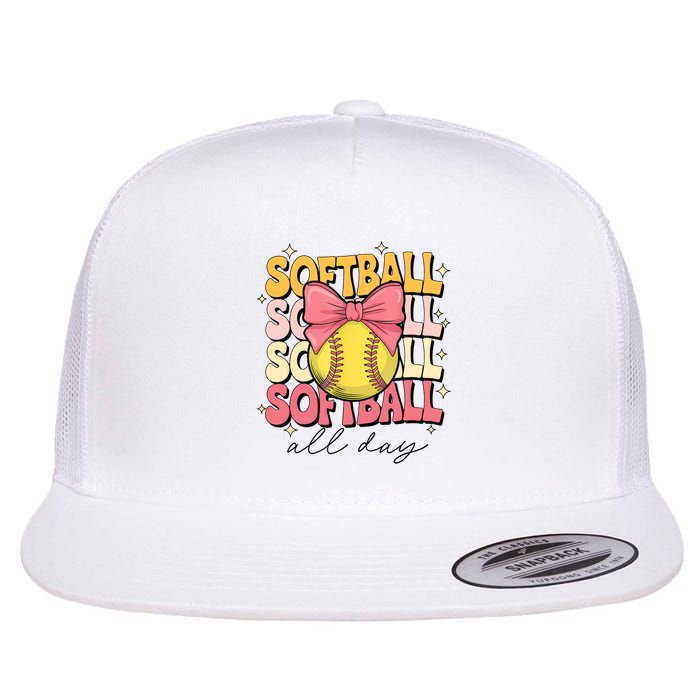 Groovy Softball Coquette Bow Softball Lover Softball All Day  Flatbill Hat