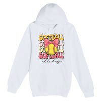 Groovy Softball Coquette Bow Softball Lover Softball All Day  Premium Pullover Hoodie