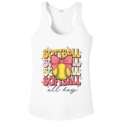 Groovy Softball Coquette Bow Softball Lover Softball All Day  Ladies PosiCharge Competitor Racerback Tank