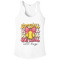 Groovy Softball Coquette Bow Softball Lover Softball All Day  Ladies PosiCharge Competitor Racerback Tank