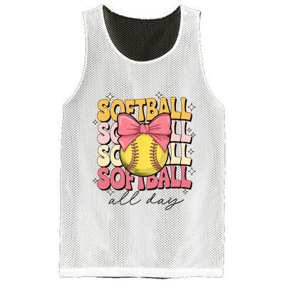 Groovy Softball Coquette Bow Softball Lover Softball All Day  Mesh Reversible Basketball Jersey Tank