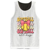Groovy Softball Coquette Bow Softball Lover Softball All Day  Mesh Reversible Basketball Jersey Tank