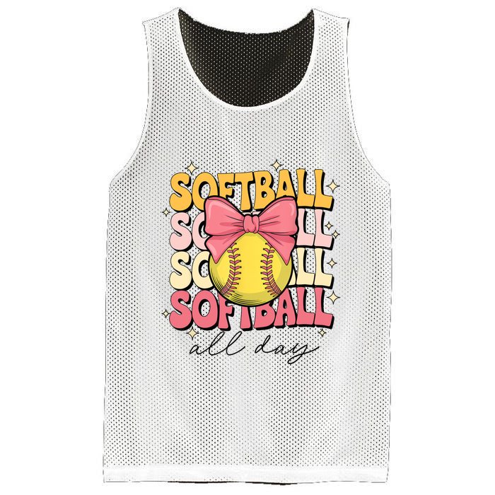 Groovy Softball Coquette Bow Softball Lover Softball All Day  Mesh Reversible Basketball Jersey Tank