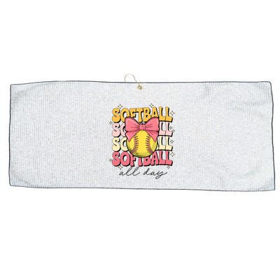 Groovy Softball Coquette Bow Softball Lover Softball All Day  Large Microfiber Waffle Golf Towel