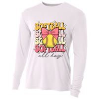 Groovy Softball Coquette Bow Softball Lover Softball All Day  Cooling Performance Long Sleeve Crew