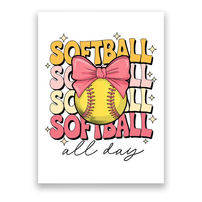 Groovy Softball Coquette Bow Softball Lover Softball All Day  Poster