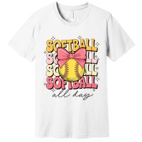 Groovy Softball Coquette Bow Softball Lover Softball All Day  Premium T-Shirt