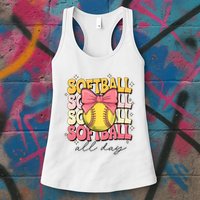 Groovy Softball Coquette Bow Softball Lover Softball All Day  Womens Tank Top