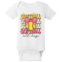 Groovy Softball Coquette Bow Softball Lover Softball All Day  Baby Bodysuit