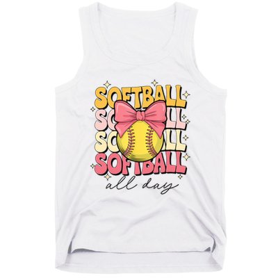 Groovy Softball Coquette Bow Softball Lover Softball All Day  Tank Top