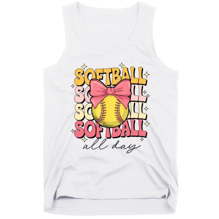 Groovy Softball Coquette Bow Softball Lover Softball All Day  Tank Top