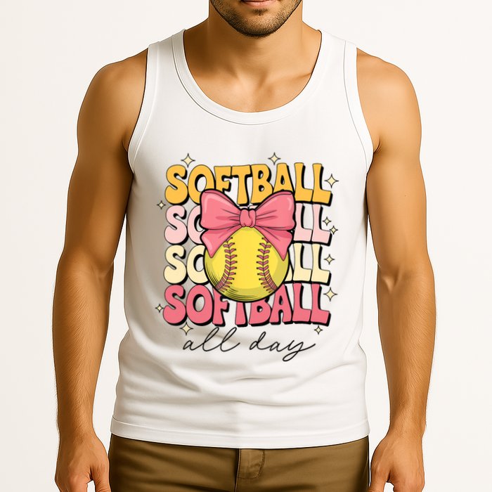 Groovy Softball Coquette Bow Softball Lover Softball All Day  Tank Top