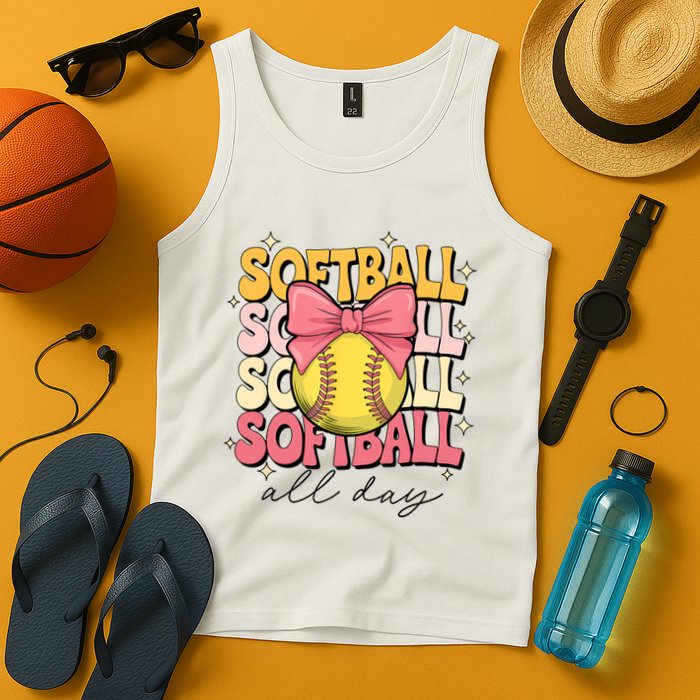 Groovy Softball Coquette Bow Softball Lover Softball All Day  Tank Top