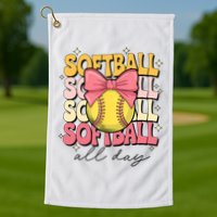 Groovy Softball Coquette Bow Softball Lover Softball All Day  Golf Towel