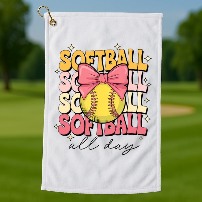 Groovy Softball Coquette Bow Softball Lover Softball All Day  Golf Towel