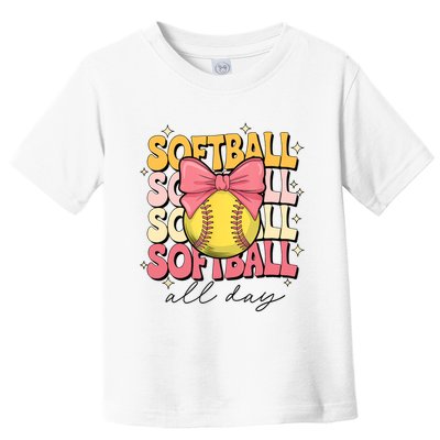 Groovy Softball Coquette Bow Softball Lover Softball All Day  Toddler T-Shirt