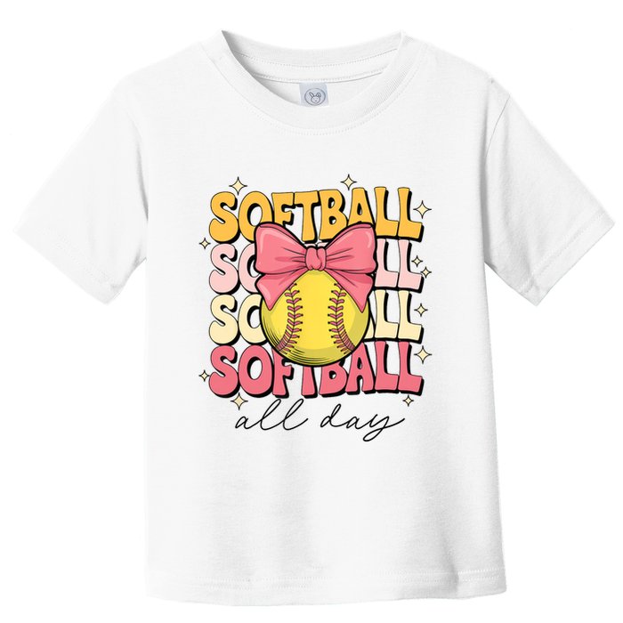 Groovy Softball Coquette Bow Softball Lover Softball All Day  Toddler T-Shirt