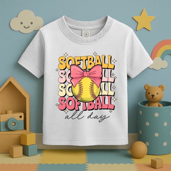 Groovy Softball Coquette Bow Softball Lover Softball All Day  Toddler T-Shirt