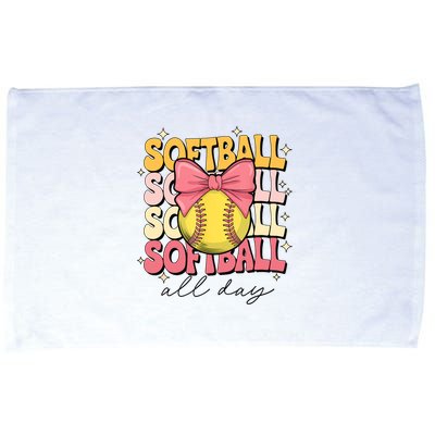 Groovy Softball Coquette Bow Softball Lover Softball All Day  Microfiber Hand Towel