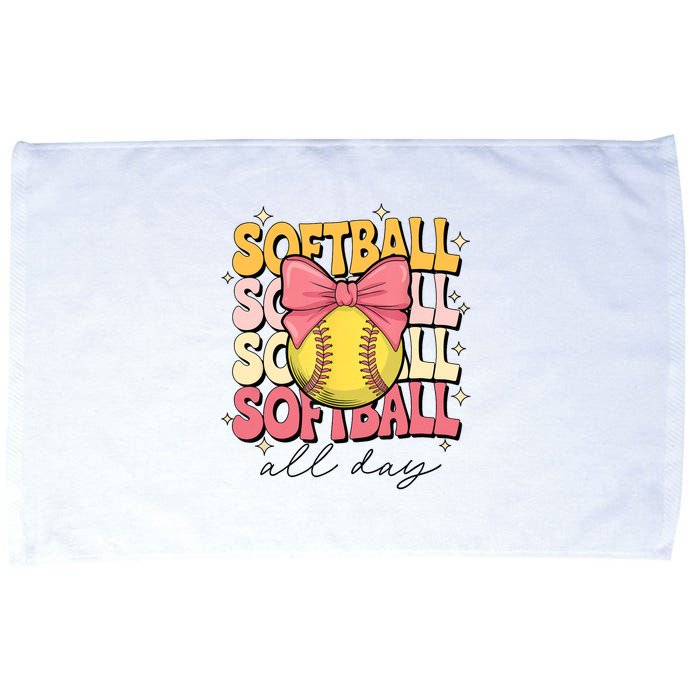 Groovy Softball Coquette Bow Softball Lover Softball All Day  Microfiber Hand Towel