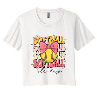 Groovy Softball Coquette Bow Softball Lover Softball All Day  Crop Top