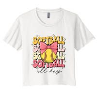 Groovy Softball Coquette Bow Softball Lover Softball All Day  Crop Top