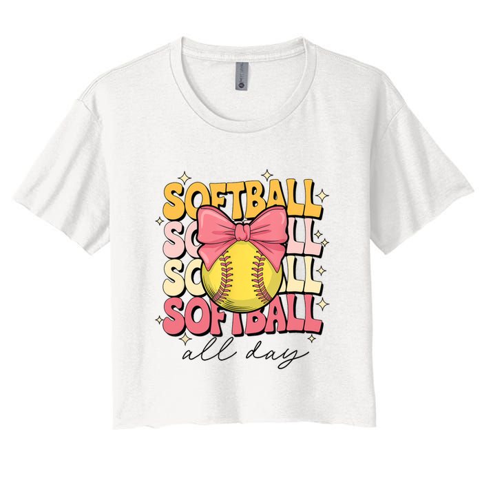 Groovy Softball Coquette Bow Softball Lover Softball All Day  Crop Top
