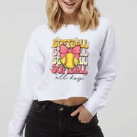 Groovy Softball Coquette Bow Softball Lover Softball All Day  Cropped Pullover Crew