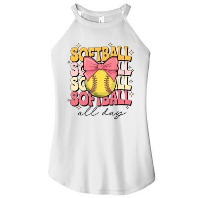 Groovy Softball Coquette Bow Softball Lover Softball All Day  Women's Perfect Tri Rocker Tank