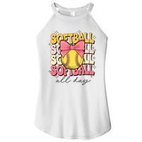 Groovy Softball Coquette Bow Softball Lover Softball All Day  Women's Perfect Tri Rocker Tank