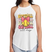 Groovy Softball Coquette Bow Softball Lover Softball All Day  Women's Perfect Tri Rocker Tank