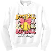 Groovy Softball Coquette Bow Softball Lover Softball All Day  Kids Sweatshirt