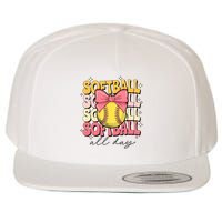 Groovy Softball Coquette Bow Softball Lover Softball All Day  Wool Snapback Cap