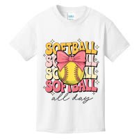 Groovy Softball Coquette Bow Softball Lover Softball All Day  Kids T-Shirt