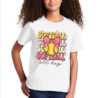 Groovy Softball Coquette Bow Softball Lover Softball All Day  Kids T-Shirt