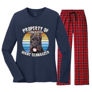 Giant Schnauzer Cropped Retro Property Of Cute Dog Women's Long Sleeve Flannel Pajama Set 