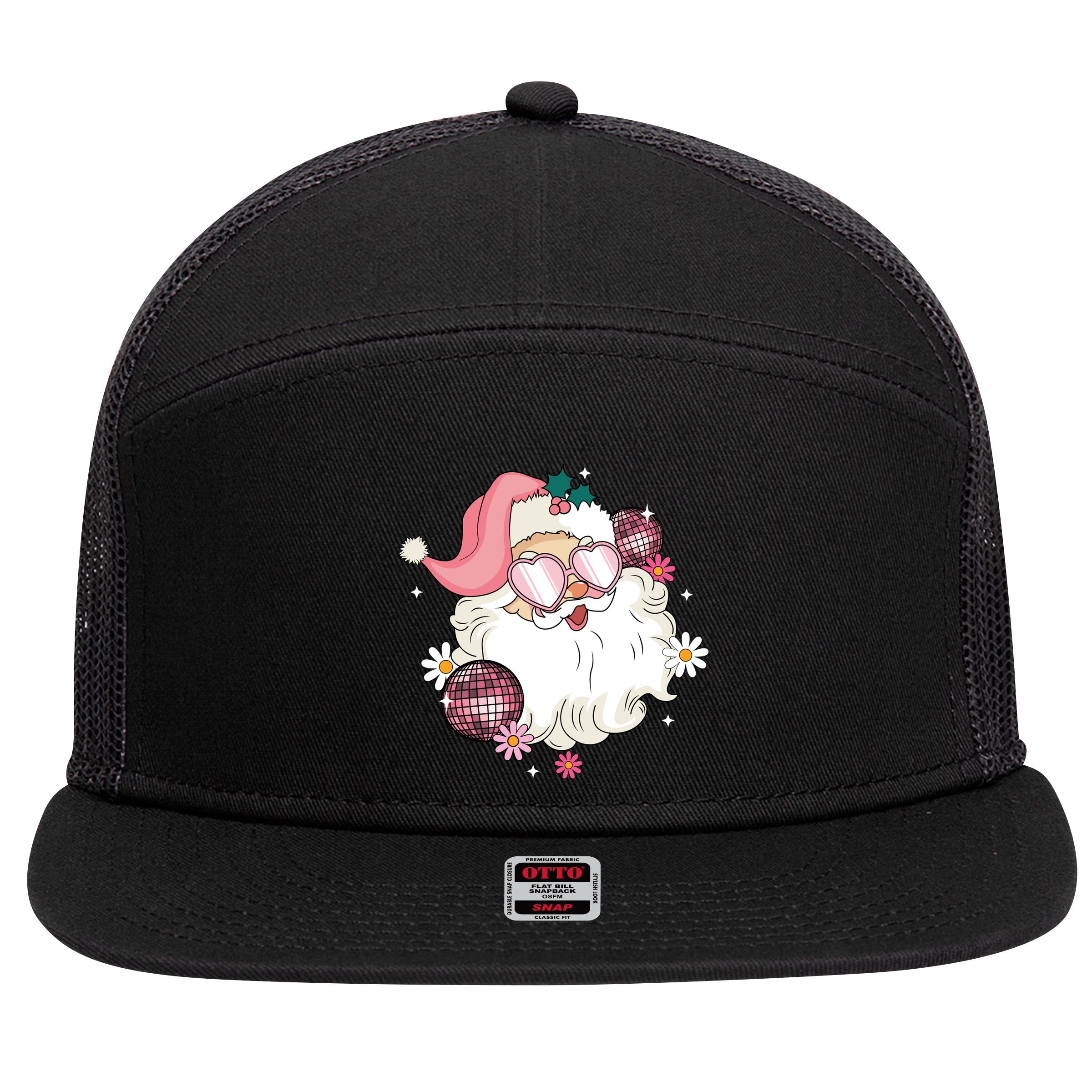Groovy Santa Claus Disco Christmas Holiday 7 Panel Mesh Trucker Snapback Hat