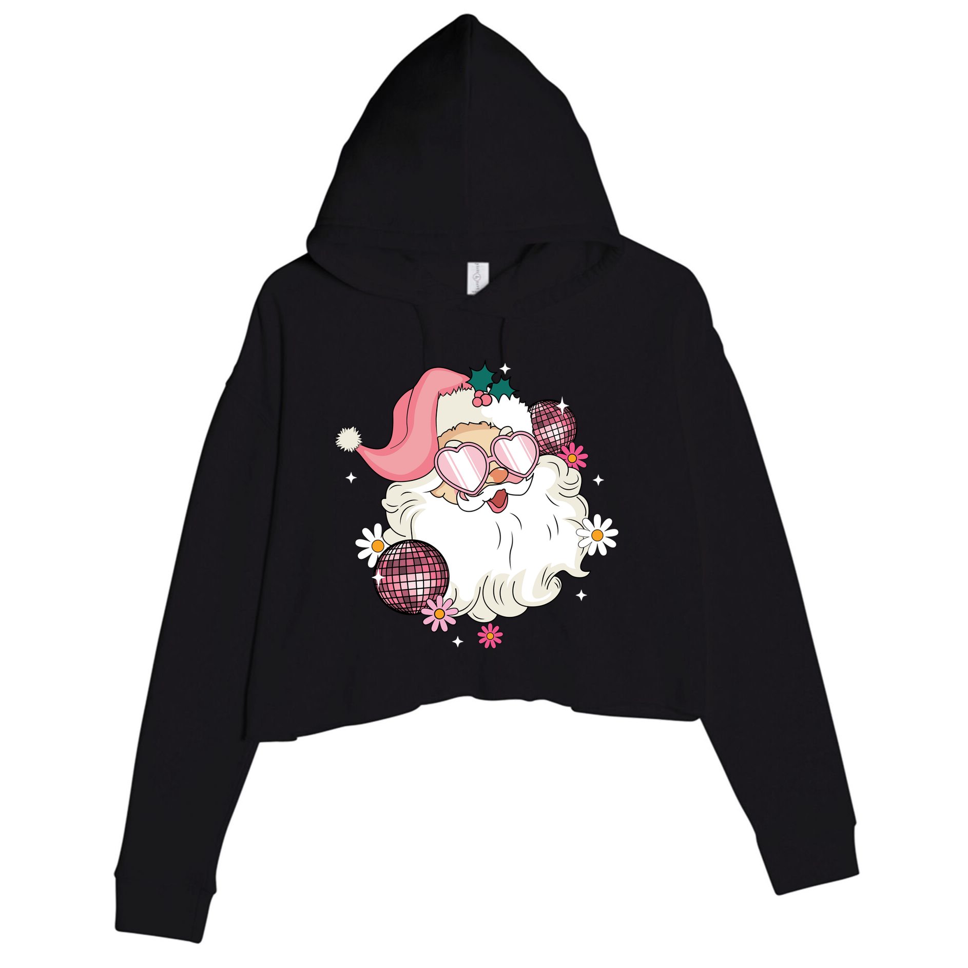 Groovy Santa Claus Disco Christmas Holiday Crop Fleece Hoodie