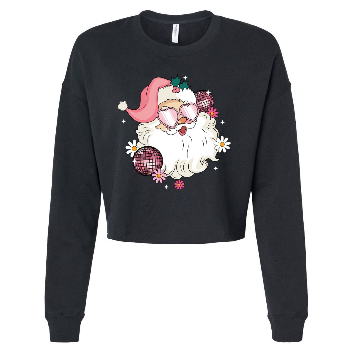 Groovy Santa Claus Disco Christmas Holiday Cropped Pullover Crew