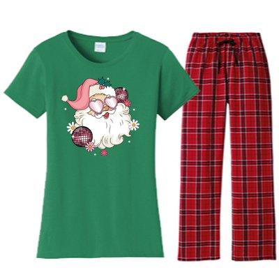 Groovy Santa Claus Disco Christmas Holiday Women's Flannel Pajama Set