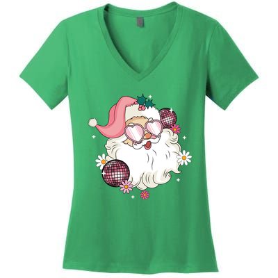 Groovy Santa Claus Disco Christmas Holiday Women's V-Neck T-Shirt