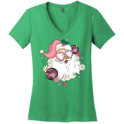 Groovy Santa Claus Disco Christmas Holiday Women's V-Neck T-Shirt