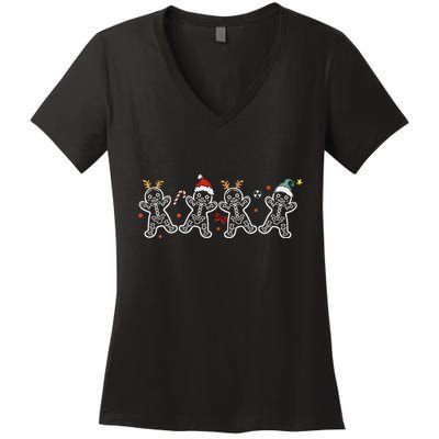 Gingerbread Skeleton Christmas Radiology Shir Xray Tech Women's V-Neck T-Shirt