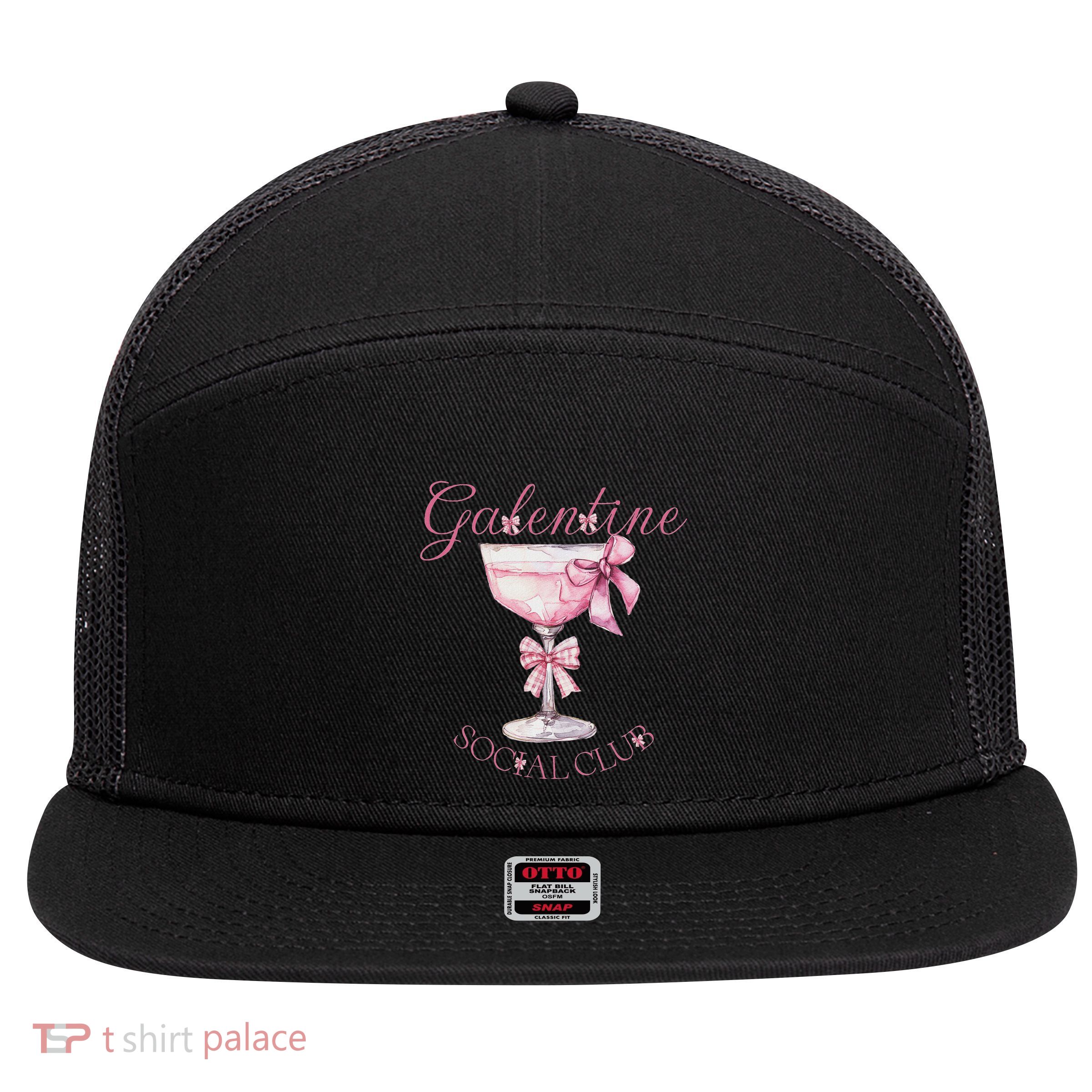 Galentine Social Club Valentines Day Coquette Bow Wine 7 Panel Mesh Trucker Snapback Hat