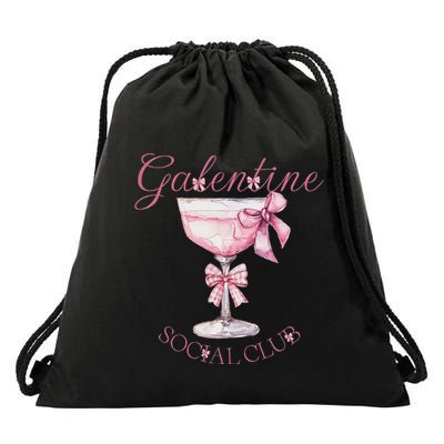 Galentine Social Club Valentines Day Coquette Bow Wine Drawstring Bag
