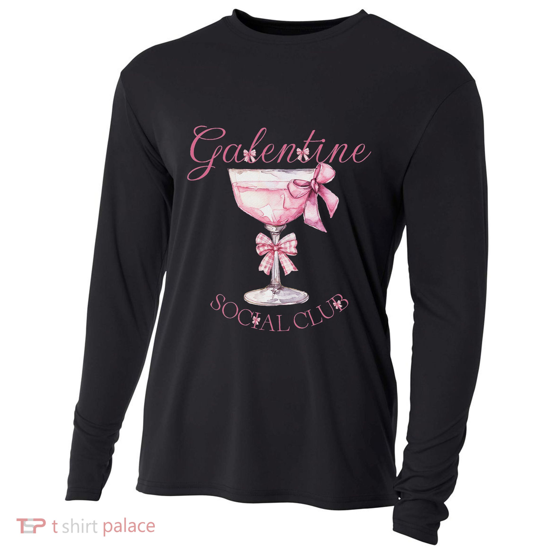Galentine Social Club Valentines Day Coquette Bow Wine Cooling Performance Long Sleeve Crew